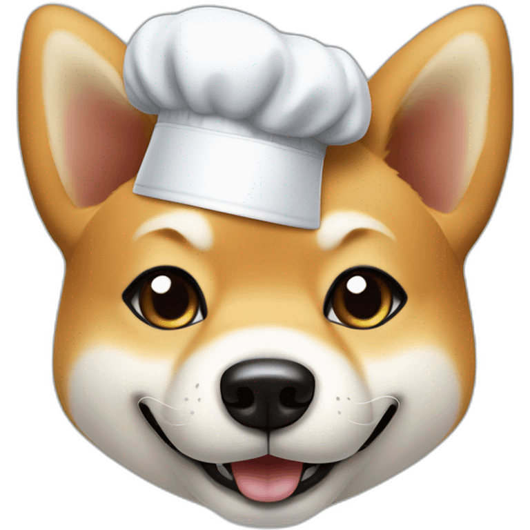 Shiba dog chef with a hand with one finger up close to its face asking you to wait emoji