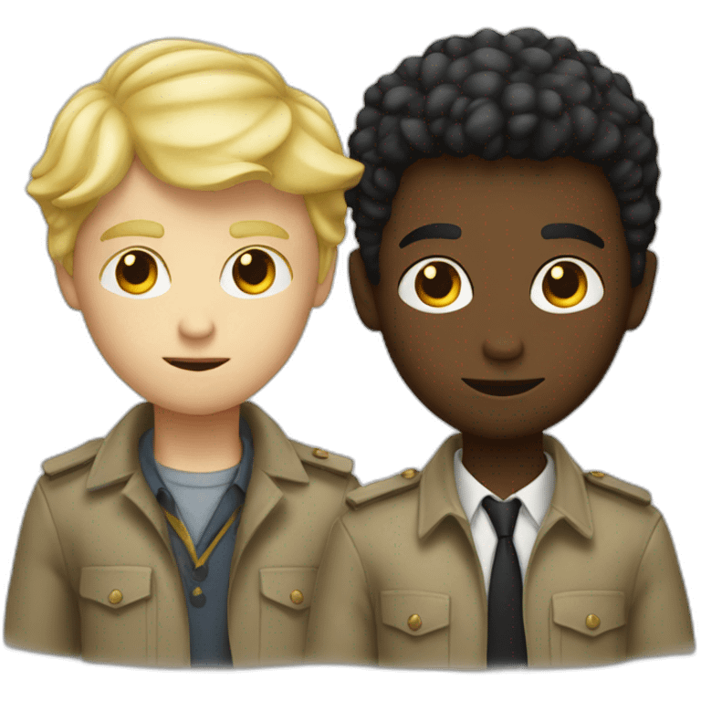 Two Boy detectives one blond with white skin and one African  black emoji