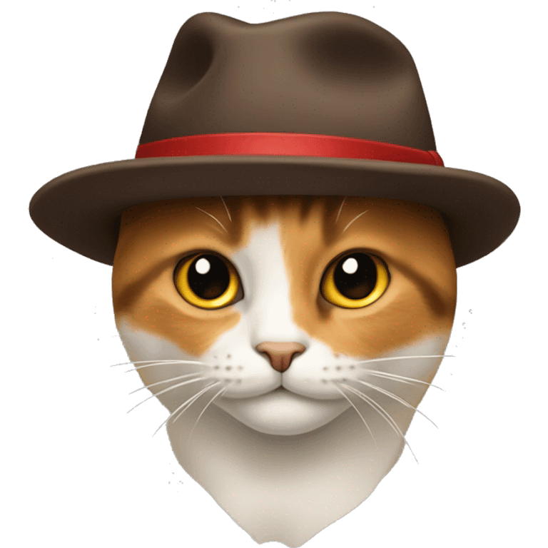 a calico cat wearing a red fedora hat in the style of the windows 10 emoji emoji