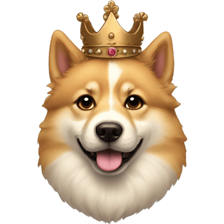 protrait of a cute fluffy doge with bronze crown emoji