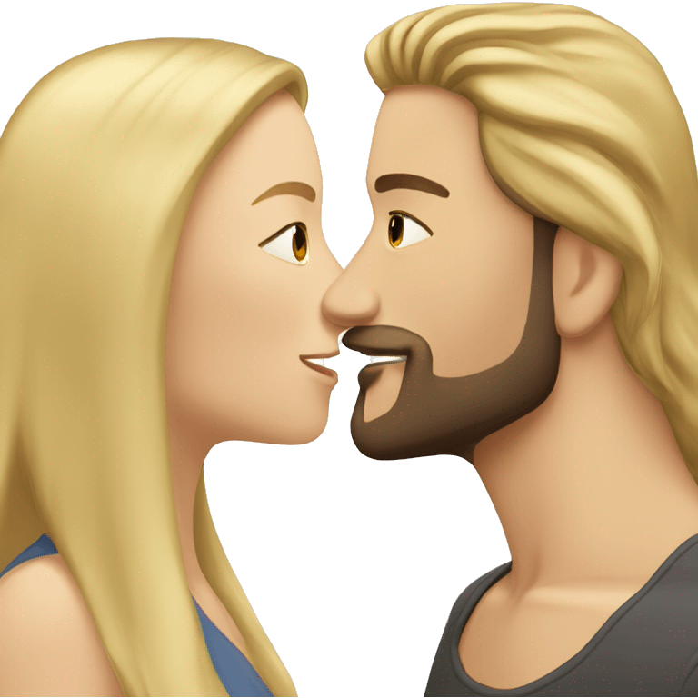 Woman-with-long-blonde -hair-and- brown hair man with beard kissing  emoji