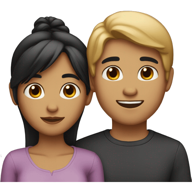 a couple. dark brown boy with black hair and a brown girl with straight hair  emoji