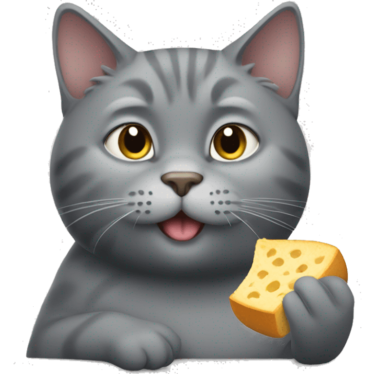 Fat gray cat eating  emoji