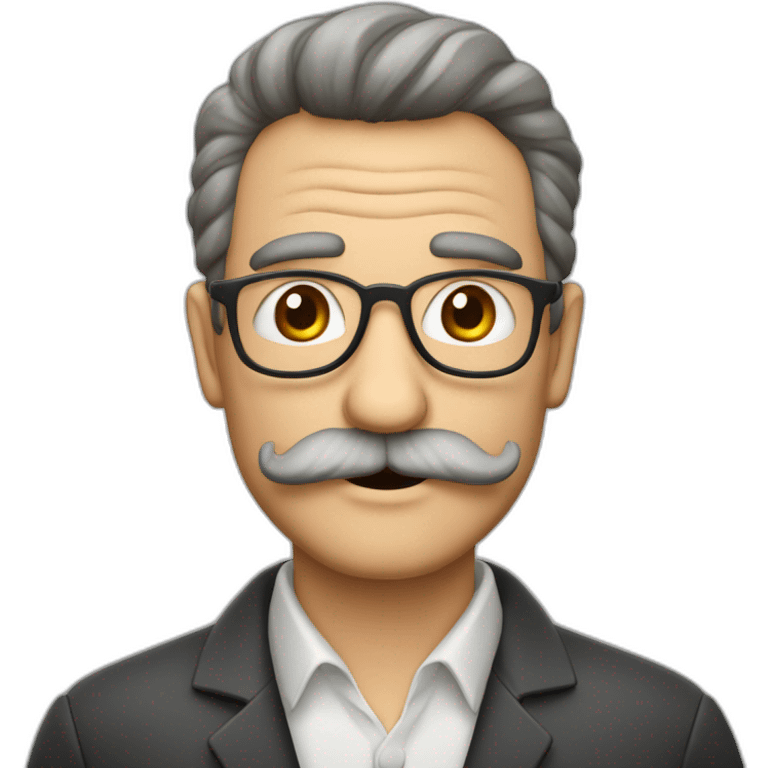 hombre de 70 años con canas, rulos bigote y barba emoji