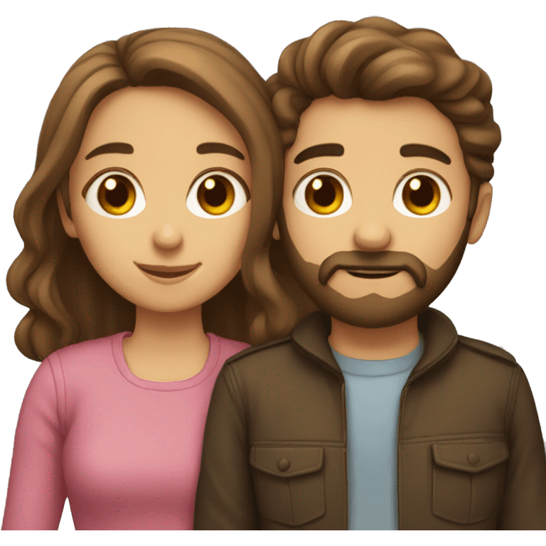 A girl with brown hair and a boy with brown hair and a beard kissing each other emoji