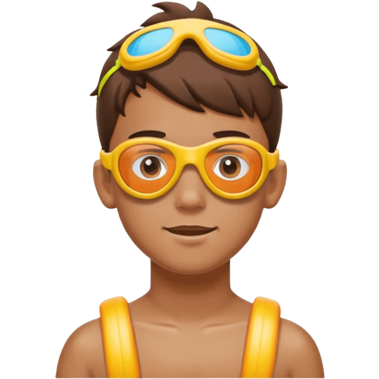 Boy wearing swim goggles and floaties  emoji