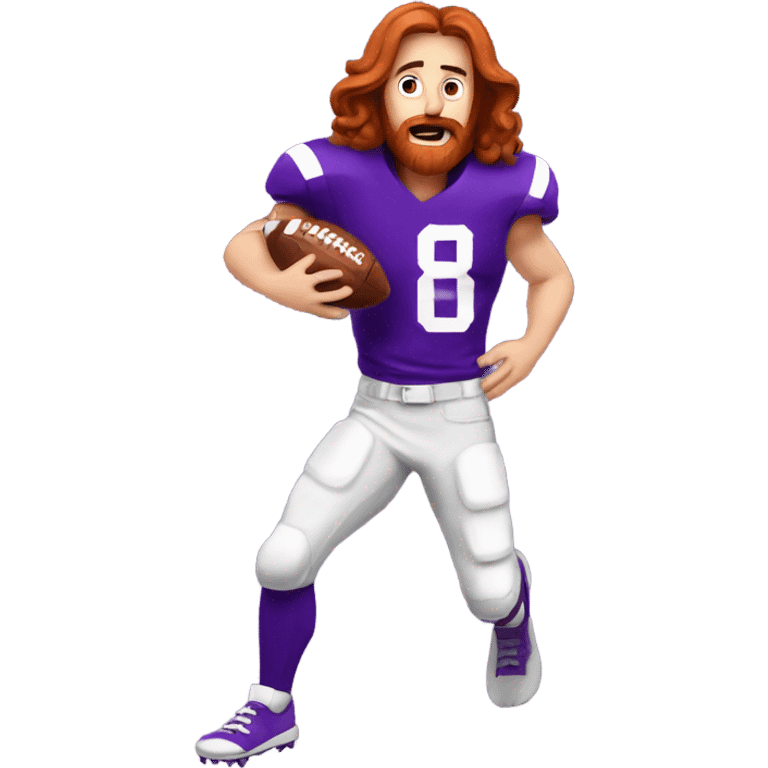 Redhead jesus playing American football wearing purple emoji