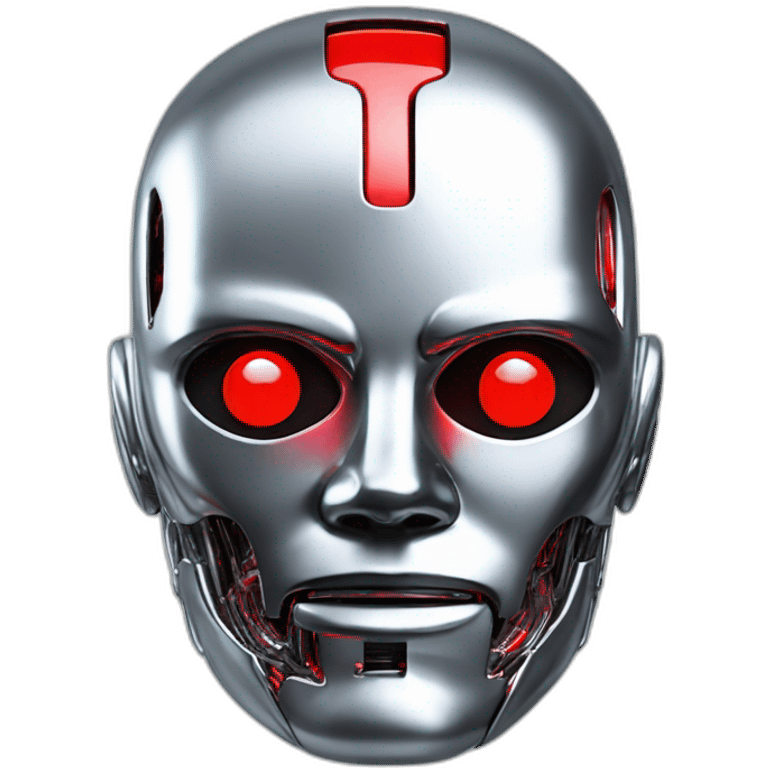 3d glitch chrome human android head, red lazer eyes with letter B on the face, 3d, portrait emoji