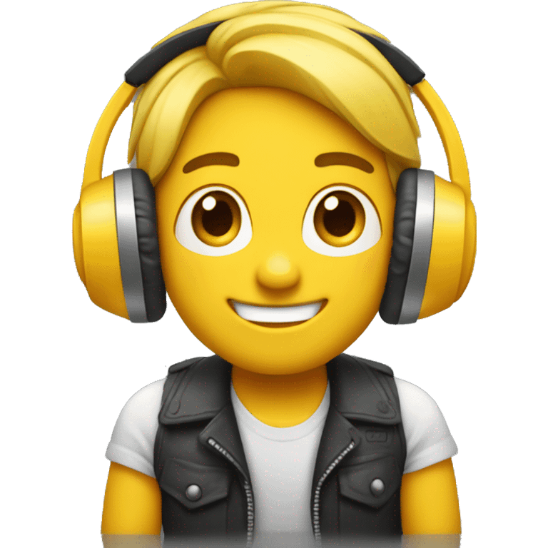 Emoji amarillo feliz con audifonos emoji