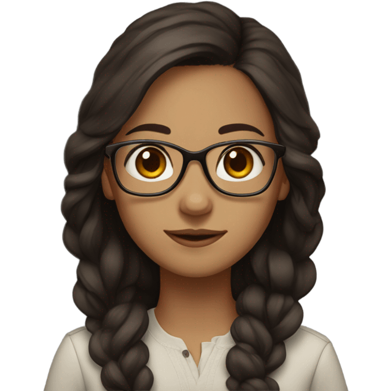 Girl with long dark brown hair light skin brown eyes and glasses  emoji