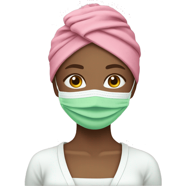 spa girl pink head towel with green face mask emoji