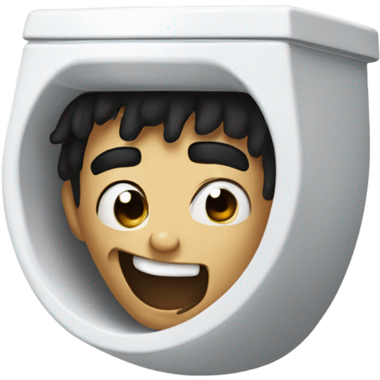 Somebody’s head coming out of a toilet with black hair doing a weird smile emoji