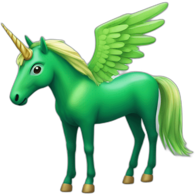 Une licorne verte et banche avec ses ailes emoji