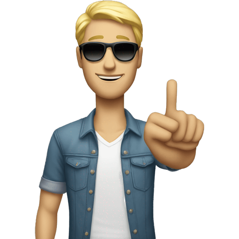 cool white man standing on scene in sunglasses and raising one hand emoji