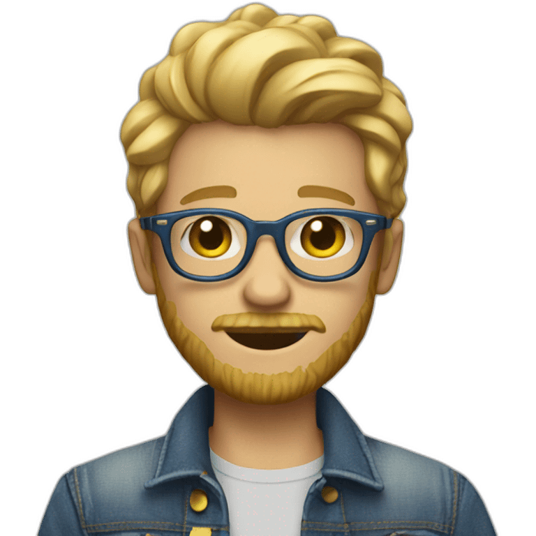 A cool boy with a denim jacket and round glasses and a blond beard emoji