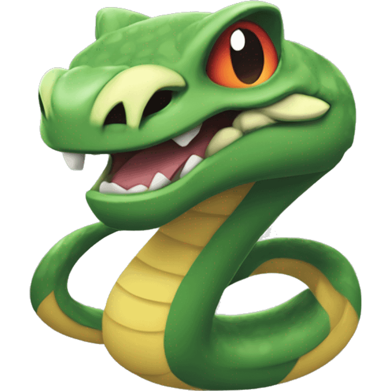 emoji styled in the design of iOS emojis, inspired by Seviper from Pokémon. The emoji should feature a fierce and venomous expression, with sharp fangs and piercing eyes.  emoji