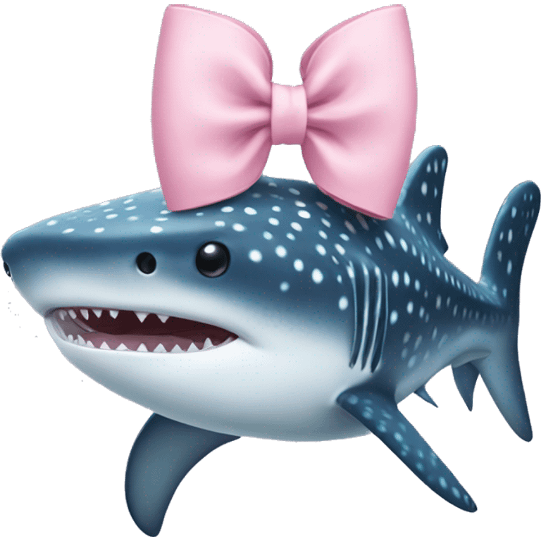 Whale shark with a pastel pink bow on head emoji