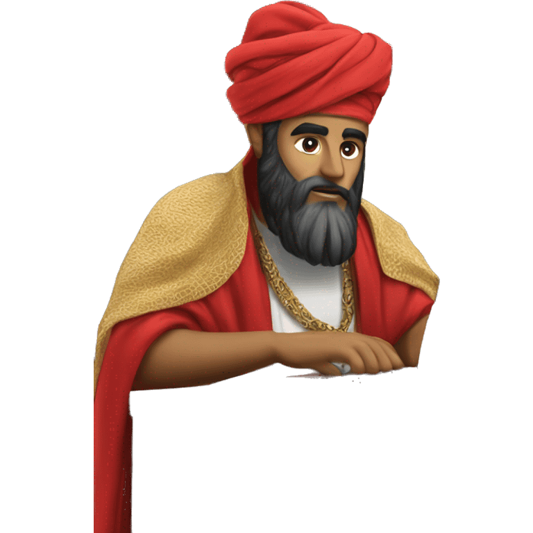 A caliph with turban and red clothes writing in a laptop emoji