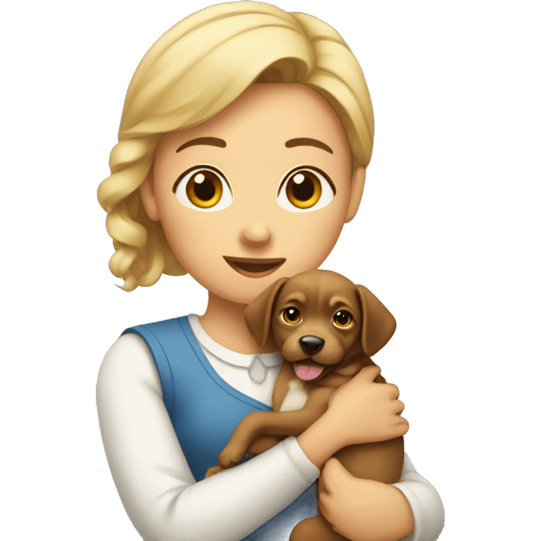 Lady holding dog like baby emoji