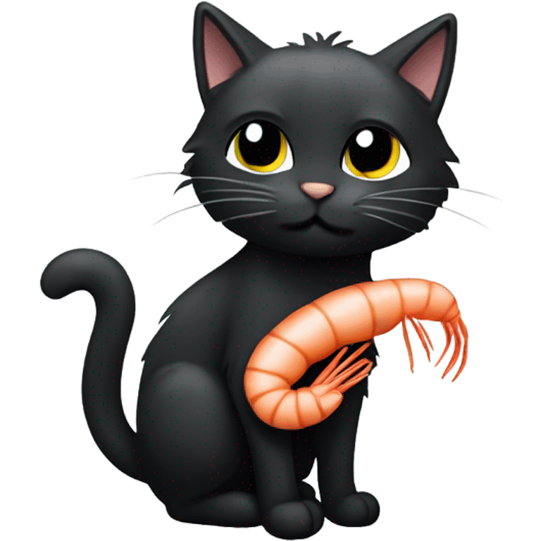 A smelly Black cat eating shrimp  emoji