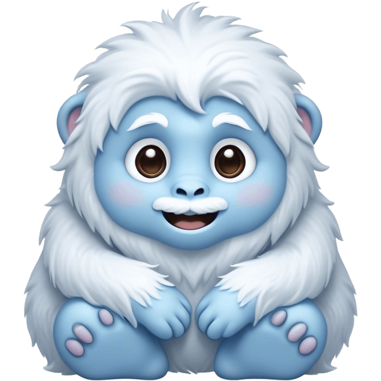 Cinematic Cute Yeti Portrait Emoji, with a charming, small, fluffy form in soft snowy whites and cool blues, featuring big, innocent eyes and a shy, gentle smile, simplified yet irresistibly endearing, highly detailed with a soft glowing outline that captures the whimsical charm of a friendly yeti ready for a cuddle! emoji