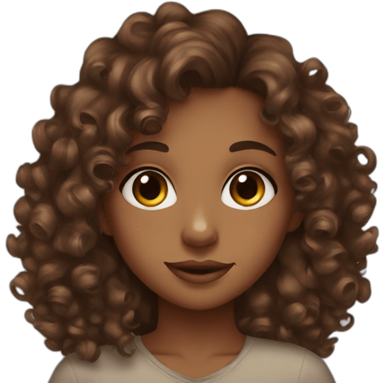 Brown girl curly hair brown eyes emoji