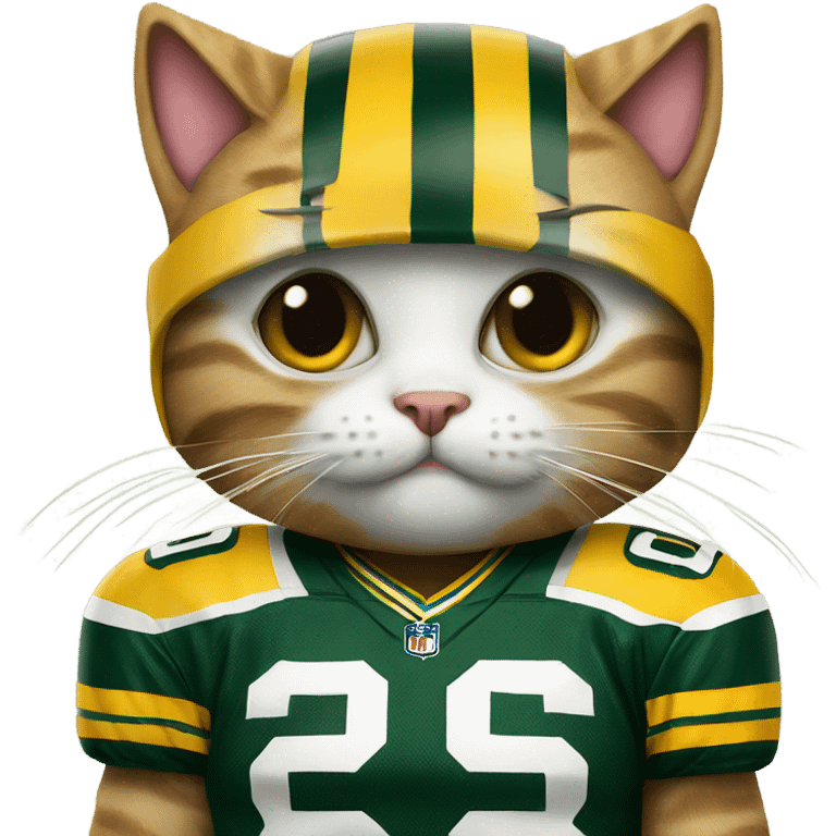 Cat wearing a Green Bay packers jersey emoji