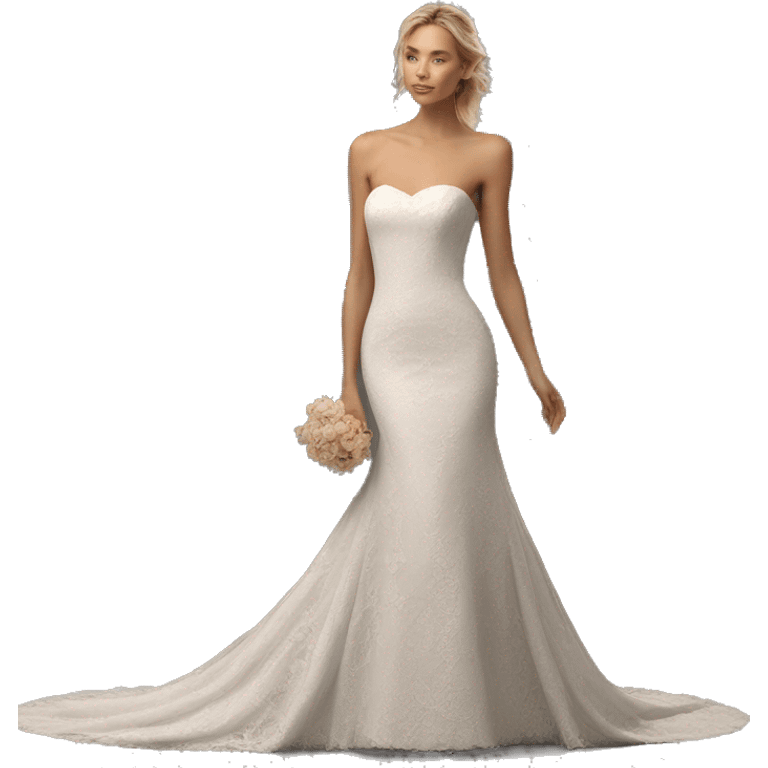 Strapless fit and flare wedding dress with long lacy train emoji