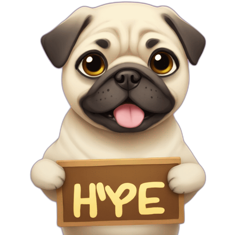 anime pug holding a bright sign that reads "hype" emoji