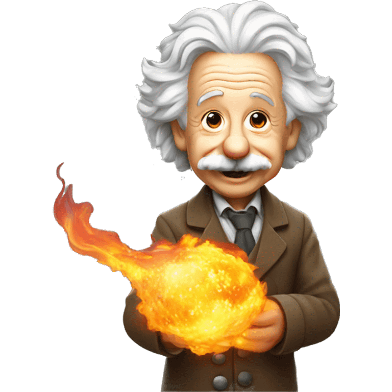 happy albert einstein holding fire in one hand emoji