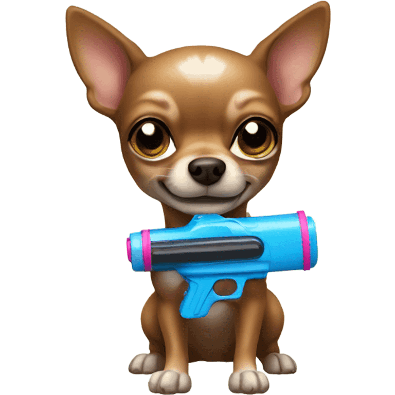 Brown chihuahua with a water gun emoji