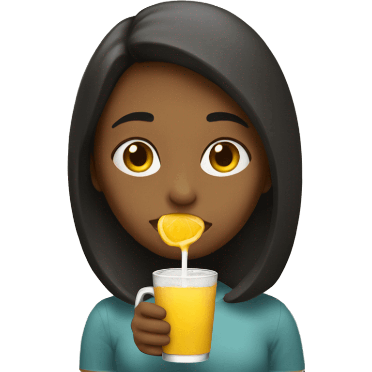 Girl drinking with stanley emoji