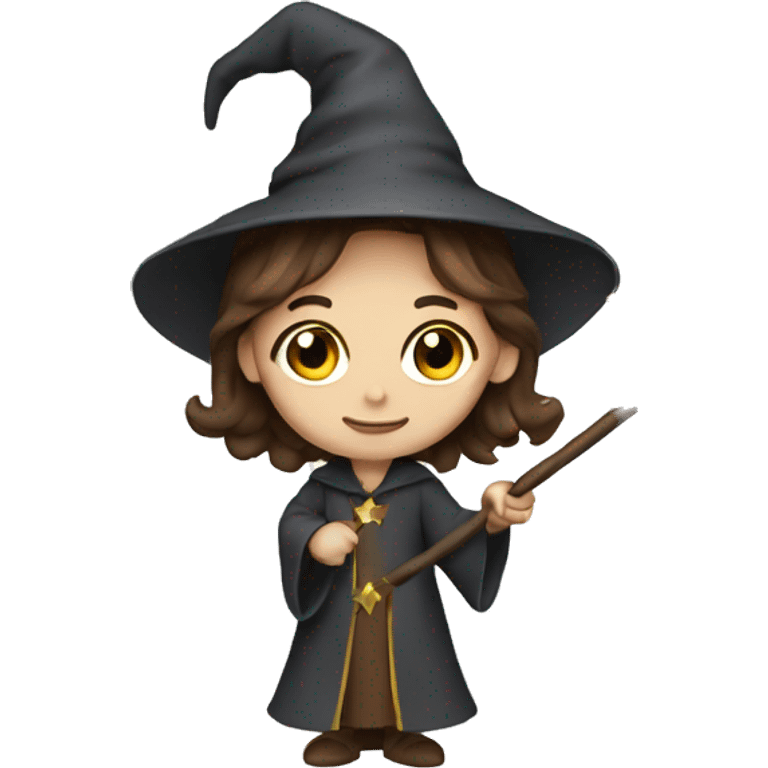 girl wizard with brown hair and wand emoji