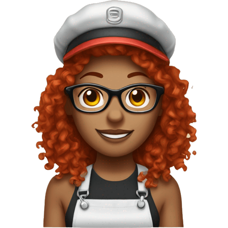 Female barista with red curly hair and glasses and a visor and two nose rings and lip piercing  emoji