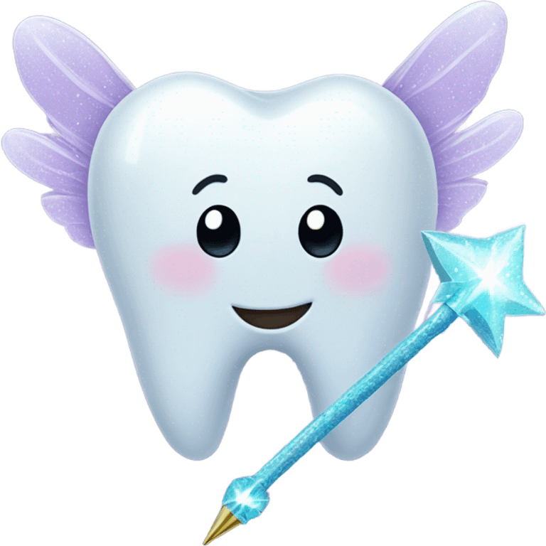 tooth that is a tooth fairy with wings and a wand  emoji