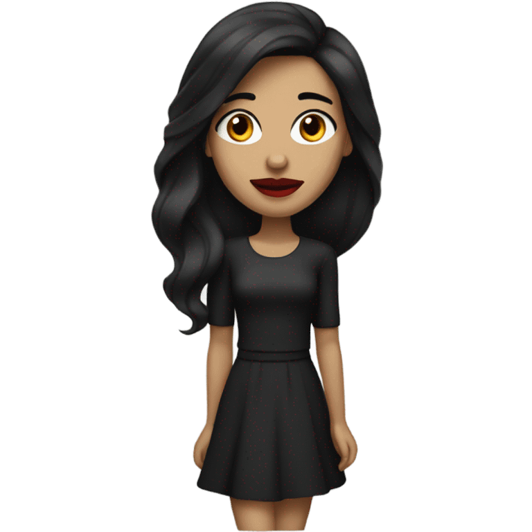 woman with black-brown long hair red lips emoji