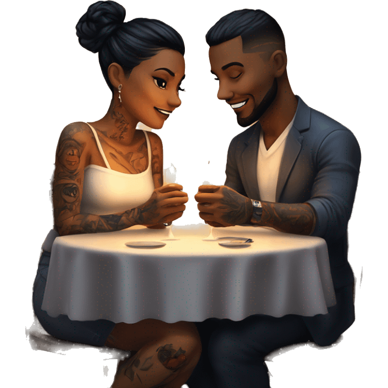 romantic candle light dinner for beautiful tattooed couple emoji