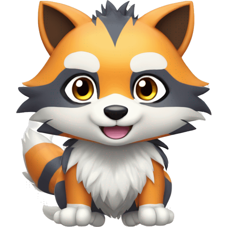 Colorful Shiny Kawaii Cute Raccoon-Tiger-Arcanine—Fakémon-Pokémon full body emoji