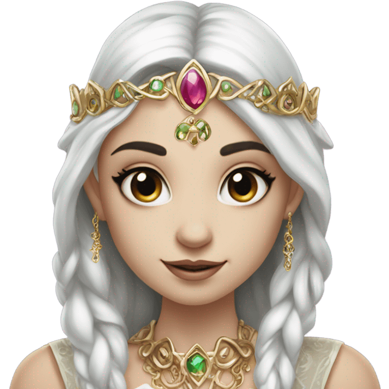 elf princess, white skin, dark hair with jewellery,  emoji