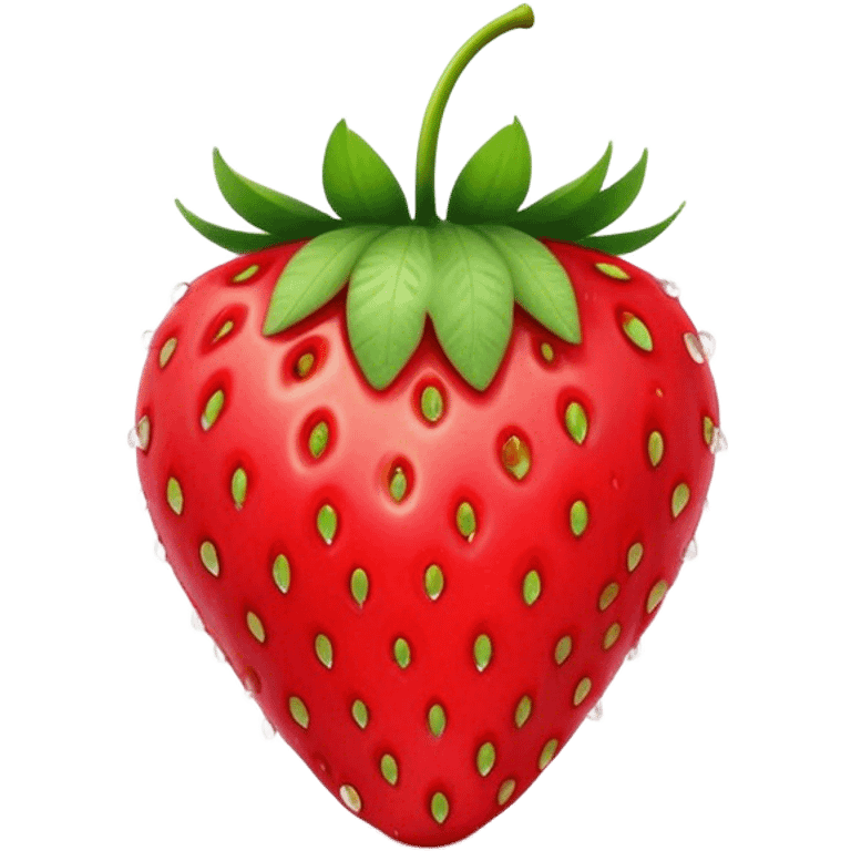 Cinematic Realistic Strawberry Emoji, Plump and juicy, with a deep red color and small, fresh seeds dotted across the skin. Its glossy, sweet surface catches the light, while bright green leaves top off the perfect, delicious berry. Soft glowing outline, capturing the essence of sweetness and freshness in a bright strawberry! emoji