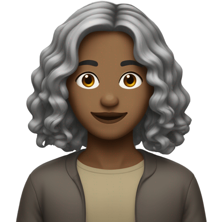 shoulder length wavy brown and grey hair center parting emoji