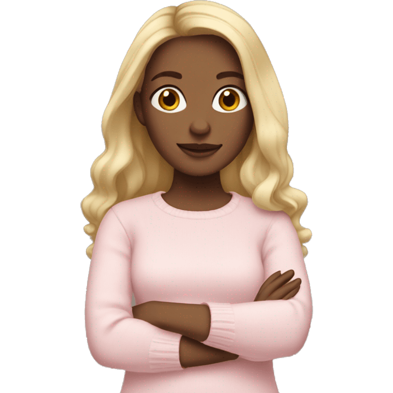 Girl with dark blonde hair wearing pale pink sweater emoji