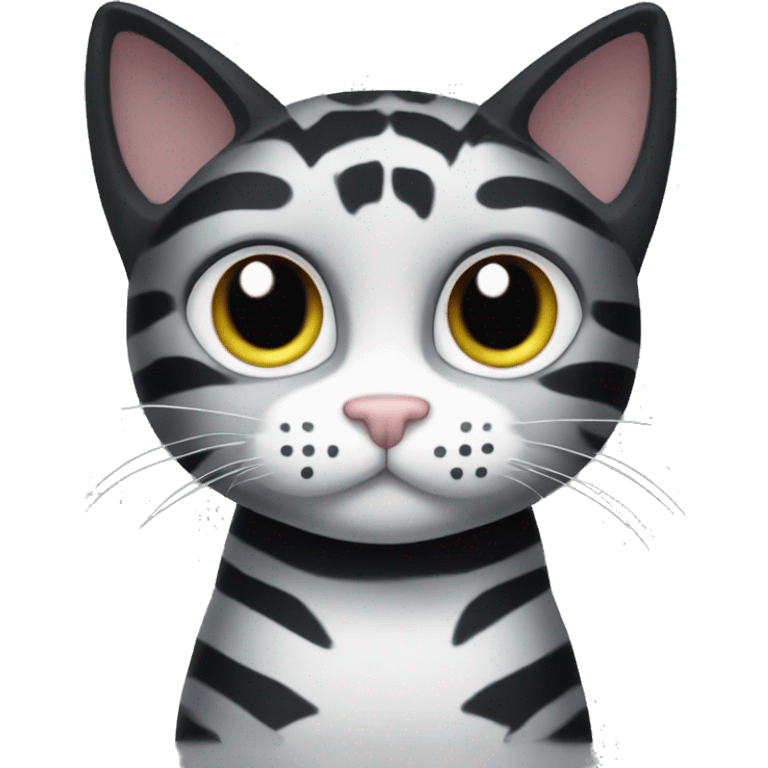 black cat with grey tiger stripe pattern and white chest / paws emoji