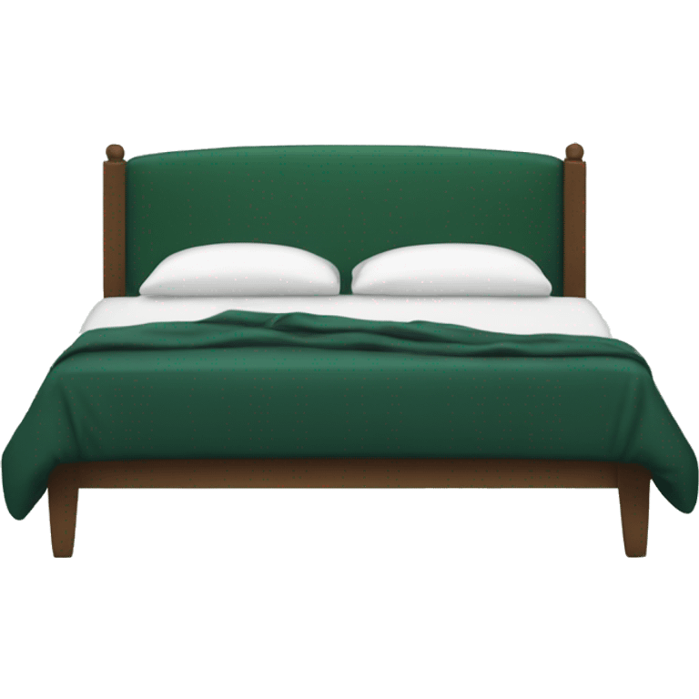 A white double bed with dark green bedding  emoji