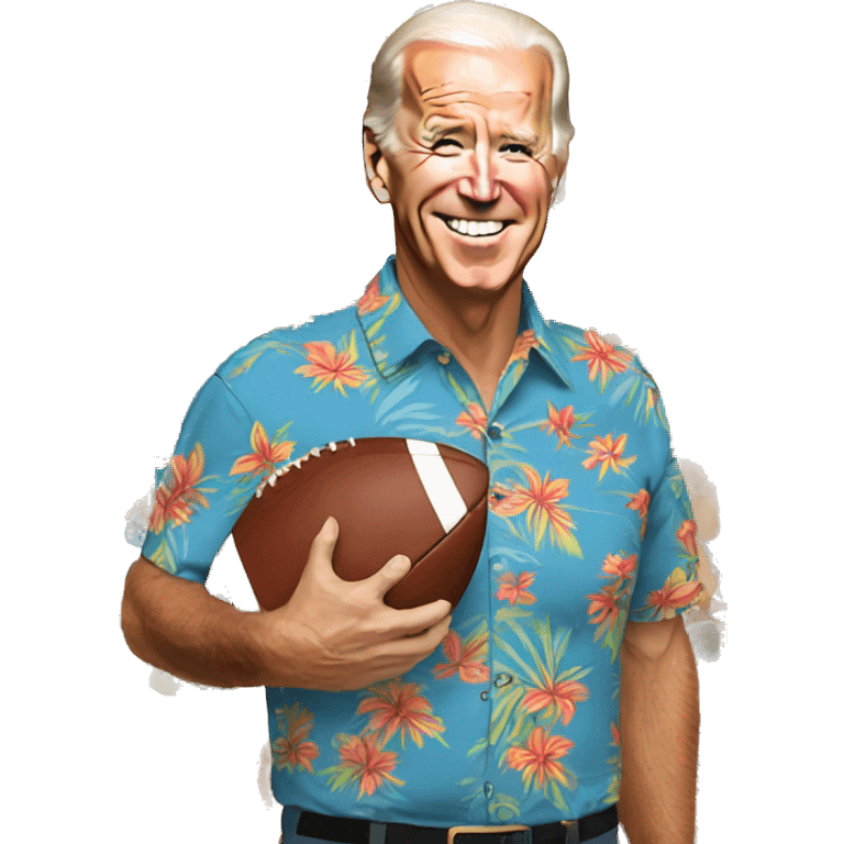 Joe Biden wearing a Hawaiian shirt wearing a football helmet emoji