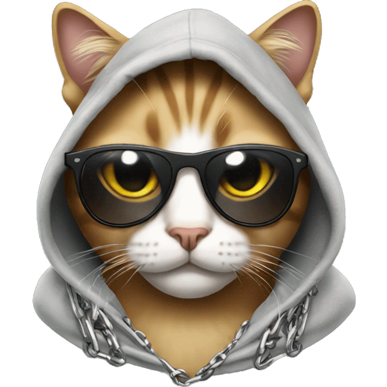 Cat with a chain sunglasses and a hoodie emoji