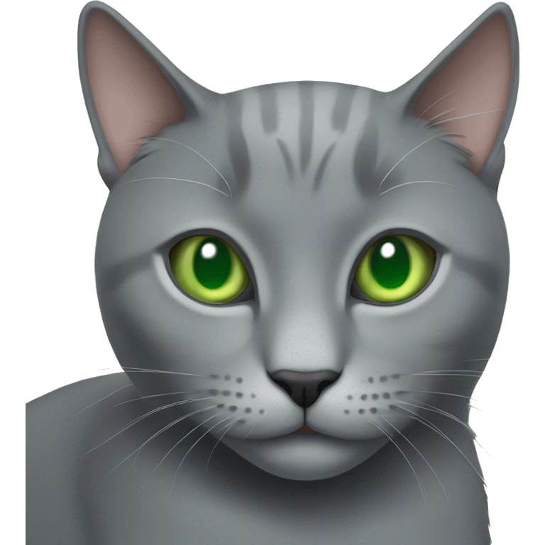 green eyed solid gray cat on a bed emoji