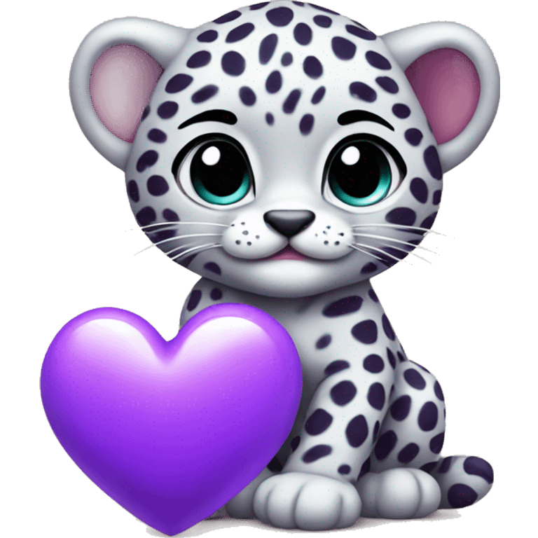 Baby leopard holding a purple heart  emoji