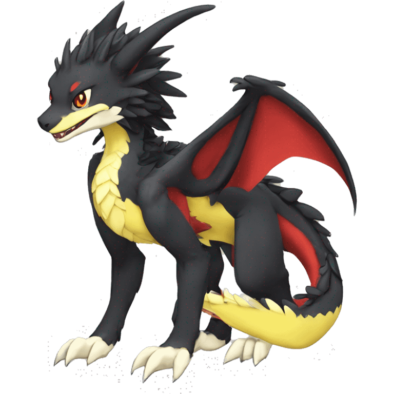 Anthro Cute cool black red white yellow nargacuga-dragon sergal animal hybrid Fakemon full body emoji