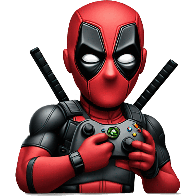 Deadpool holding xbox controller sitting at a des emoji